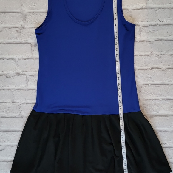 Dots Blue And Black Peplum top Sz M with drop waist sleeveless - Picture 3 of 9